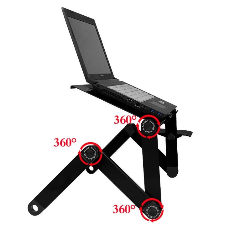 Portable 360 Degree Adjustable Foldable Aluminium Alloy Desk Stand with Cool Fans & Mouse Pad for Laptop / Notebook(Black) - Laptop Stand by PMC Jewellery | Online Shopping South Africa | PMC Jewellery | Buy Now Pay Later Mobicred