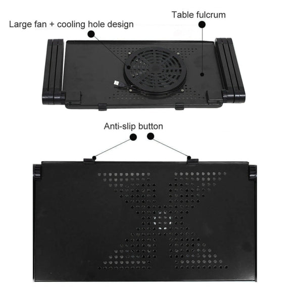 Portable 360 Degree Adjustable Foldable Aluminium Alloy Desk Stand with Cool Fans & Mouse Pad for Laptop / Notebook(Black)