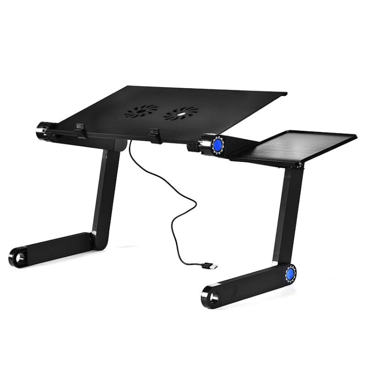 Portable 360 Degree Adjustable Foldable Aluminium Alloy Desk Stand with Double CPU Fans & Mouse Pad for Laptop / Notebook(Black) - Laptop Stand by PMC Jewellery | Online Shopping South Africa | PMC Jewellery | Buy Now Pay Later Mobicred