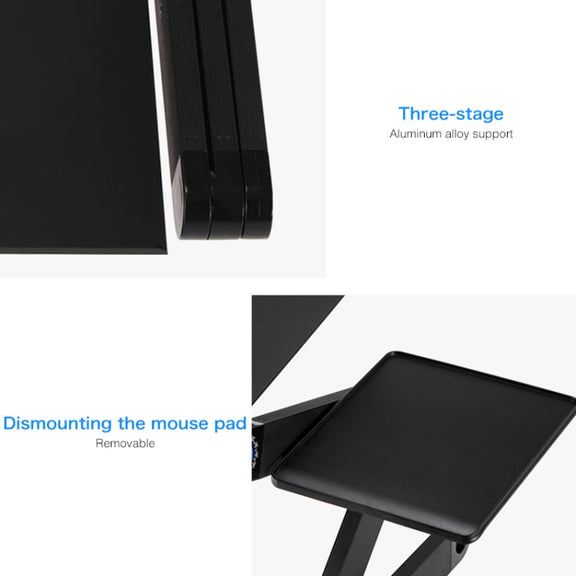 Portable 360 Degree Adjustable Foldable Aluminium Alloy Desk Stand with Double CPU Fans & Mouse Pad for Laptop / Notebook, Desk Size: 420mm x 260mm (Black)