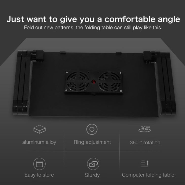 Portable 360 Degree Adjustable Foldable Aluminium Alloy Desk Stand with Double CPU Fans & Mouse Pad for Laptop / Notebook, Desk Size: 420mm x 260mm (Black)