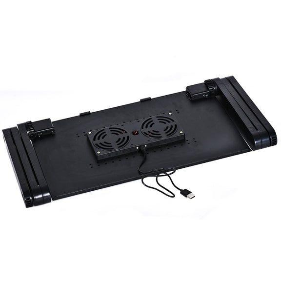 Portable 360 Degree Adjustable Foldable Aluminium Alloy Desk Stand with Double CPU Fans & Mouse Pad for Laptop / Notebook, Desk Size: 420mm x 260mm (Red)