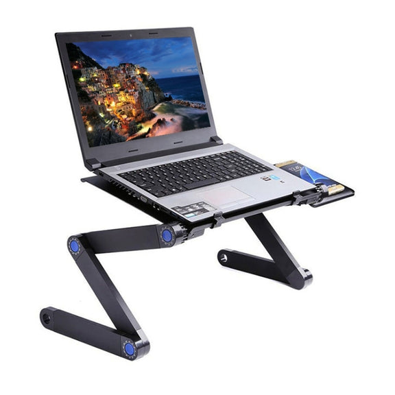 Portable 360 Degree Adjustable Foldable Aluminium Alloy Desk Stand with Double CPU Fans & Mouse Pad for Laptop / Notebook, Desk Size: 420mm x 260mm (Red)