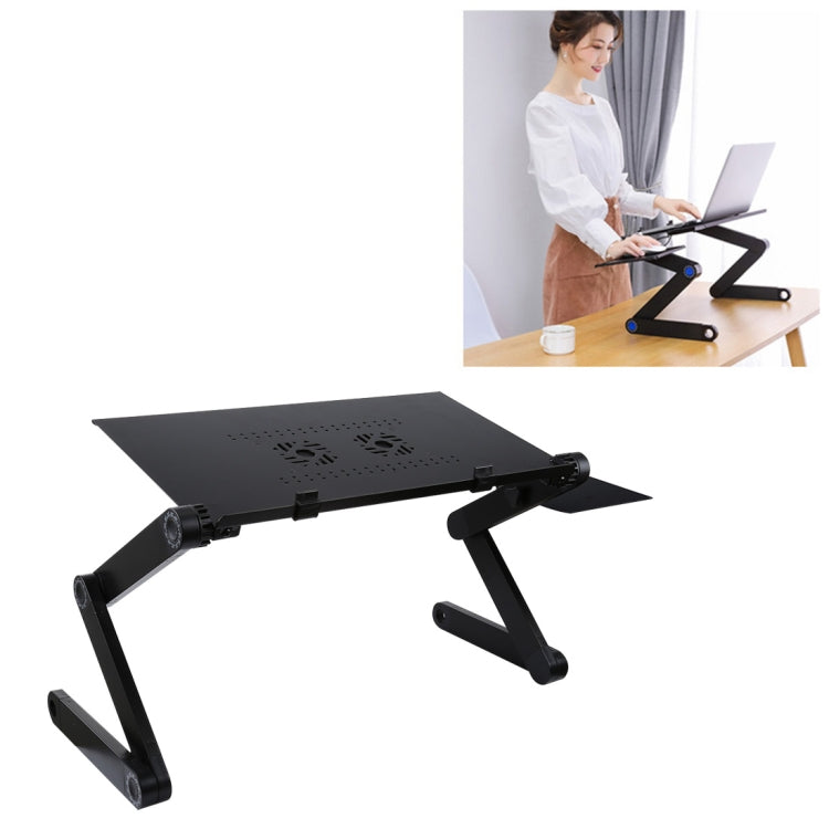 Portable 360 Degree Adjustable Foldable Aluminium Alloy Desk Stand with Double CPU Fans & Mouse Pad for Laptop / Notebook, Desk Size: 480mm x 260mm(Black) - Laptop Stand by PMC Jewellery | Online Shopping South Africa | PMC Jewellery | Buy Now Pay Later Mobicred