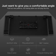 Portable 360 Degree Adjustable Foldable Aluminium Alloy Desk Stand with Double CPU Fans & Mouse Pad for Laptop / Notebook, Desk Size: 480mm x 260mm(Black)
