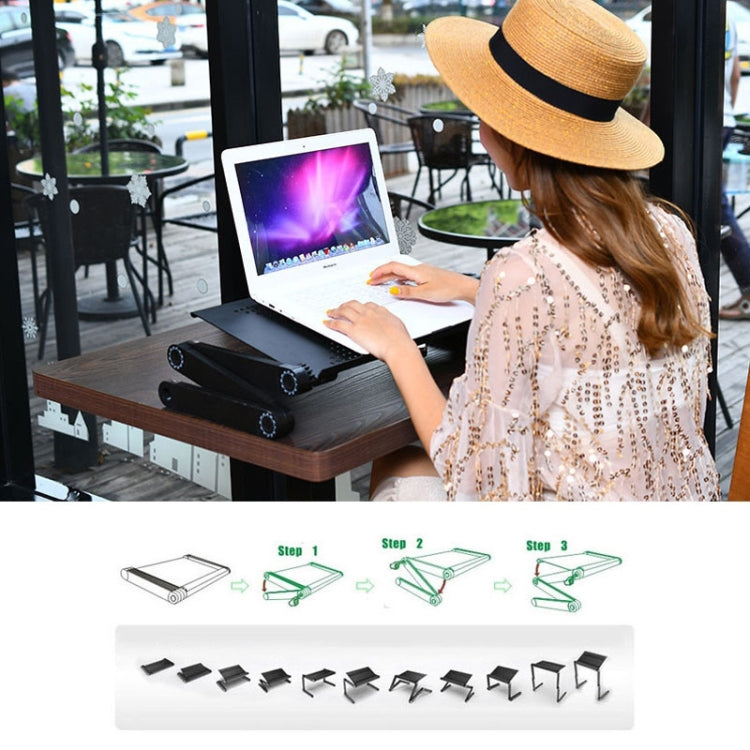 Portable 360 Degree Adjustable Foldable Aluminium Alloy Desk Stand with Double CPU Fans & Mouse Pad for Laptop / Notebook, Desk Size: 480mm x 260mm(Black)