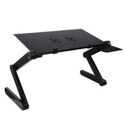 Portable 360 Degree Adjustable Foldable Aluminium Alloy Desk Stand with Double CPU Fans & Mouse Pad for Laptop / Notebook, Desk Size: 480mm x 260mm(Black)