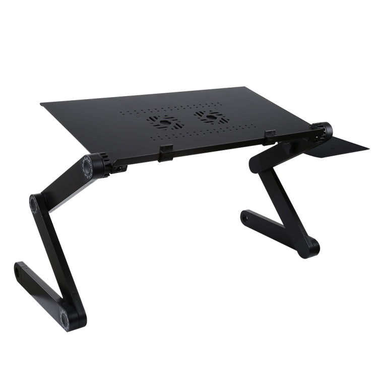Portable 360 Degree Adjustable Foldable Aluminium Alloy Desk Stand with Double CPU Fans & Mouse Pad for Laptop / Notebook, Desk Size: 480mm x 260mm(Black)