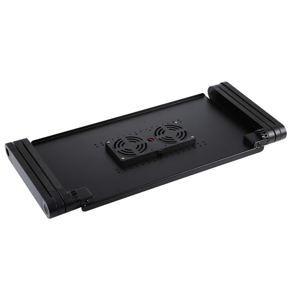 Portable 360 Degree Adjustable Foldable Aluminium Alloy Desk Stand with Double CPU Fans & Mouse Pad for Laptop / Notebook, Desk Size: 480mm x 260mm(Black)