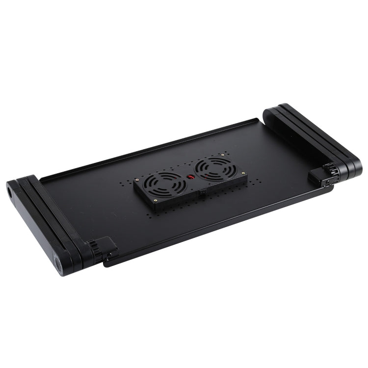 Portable 360 Degree Adjustable Foldable Aluminium Alloy Desk Stand with Double CPU Fans & Mouse Pad for Laptop / Notebook, Desk Size: 480mm x 260mm(Black)