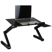 Portable 360 Degree Adjustable Foldable Aluminium Alloy Desk Stand with Double CPU Fans & Mouse Pad for Laptop / Notebook, Desk Size: 480mm x 260mm(Black)