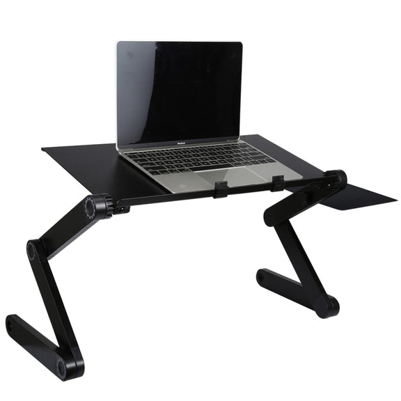 Portable 360 Degree Adjustable Foldable Aluminium Alloy Desk Stand with Double CPU Fans & Mouse Pad for Laptop / Notebook, Desk Size: 480mm x 260mm(Black)