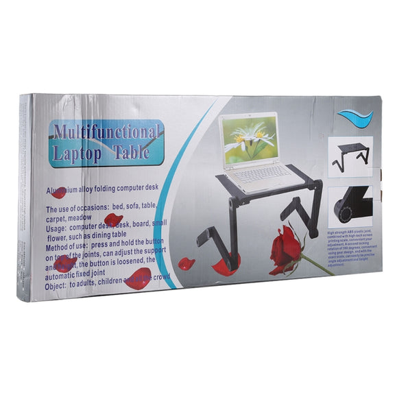 Portable 360 Degree Adjustable Foldable Aluminium Alloy Desk Stand with Double CPU Fans & Mouse Pad for Laptop / Notebook, Desk Size: 480mm x 260mm(Black)