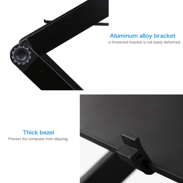 Portable 360 Degree Adjustable Foldable Aluminium Alloy Desk Stand with Double CPU Fans & Mouse Pad for Laptop / Notebook, Desk Size: 480mm x 260mm(Black)