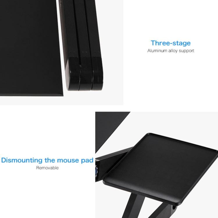 Portable 360 Degree Adjustable Foldable Aluminium Alloy Desk Stand with Double CPU Fans & Mouse Pad for Laptop / Notebook, Desk Size: 480mm x 260mm(Black)