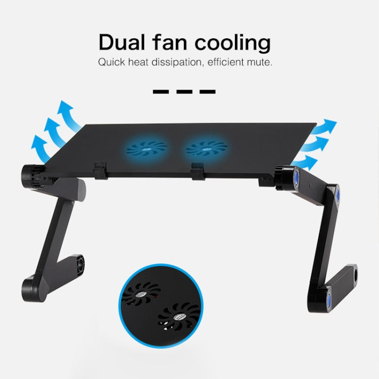 Portable 360 Degree Adjustable Foldable Aluminium Alloy Desk Stand with Double CPU Fans & Mouse Pad for Laptop / Notebook, Desk Size: 480mm x 260mm(Black) - Laptop Stand by PMC Jewellery | Online Shopping South Africa | PMC Jewellery | Buy Now Pay Later Mobicred