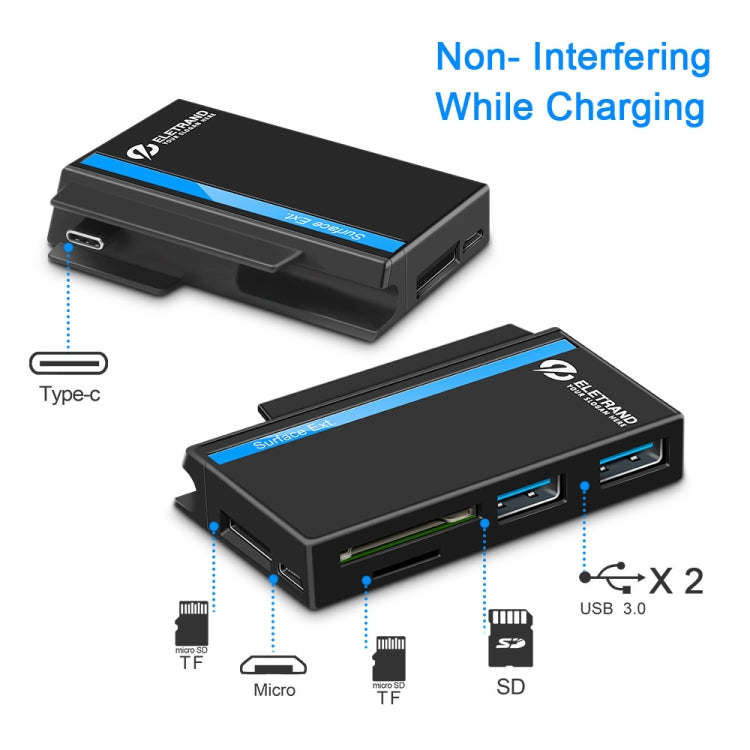 ROCKETEK RT-SGO737 2 USB 3.0 + Micro USB Interface Hub for Microsoft Surface Go, with 2 TF Card & SD Card Slots