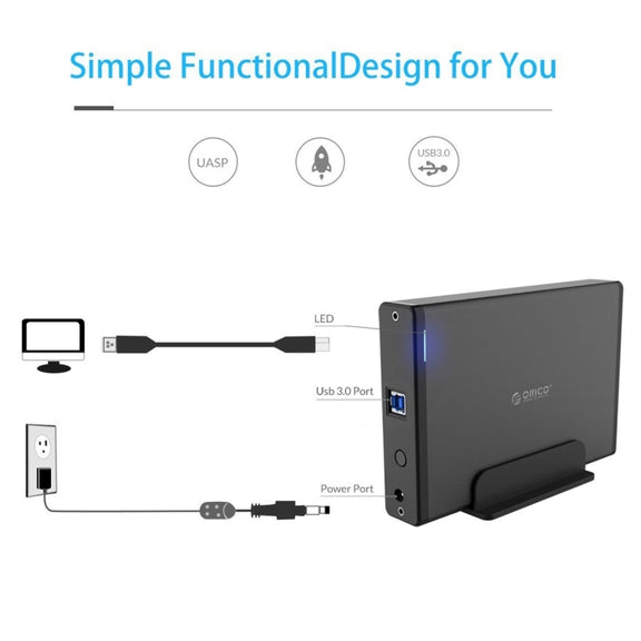 ORICO 7688U3 Vertical Aluminum External Hard Drive Enclosure Storage Case Hard Drive Dock for 3.5 inch SATA HDD(Black)