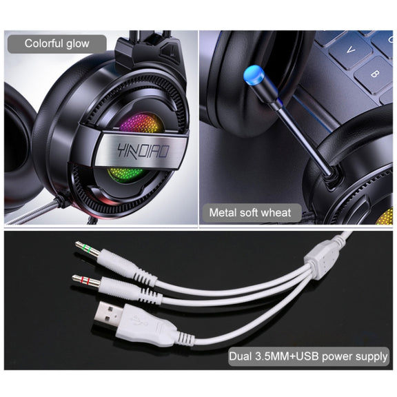 YINDIAO Q3 USB + Dual 3.5mm Wired E-sports Gaming Headset with Mic & RGB Light, Cable Length: 1.67m(White)