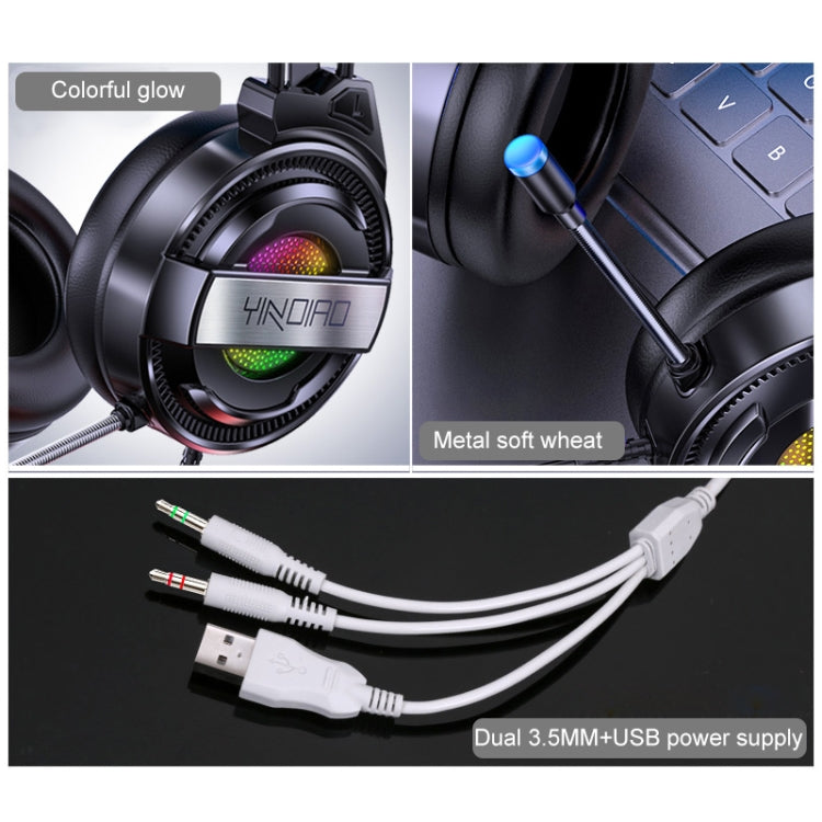 YINDIAO Q3 USB Wired E-sports Gaming Headset with Mic & RGB Light, Cable Length: 1.67m (White) - free shipping - PMC Jewellery - Order now!
