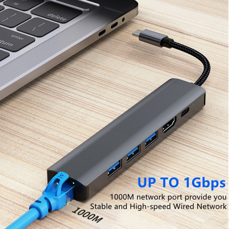 BYL-2210 6 in 1 USB-C / Type-C to USB Multifunctional Docking Station HUB Adapter with 1000M Network Port - USB HUB by PMC Jewellery | Online Shopping South Africa | PMC Jewellery | Buy Now Pay Later Mobicred