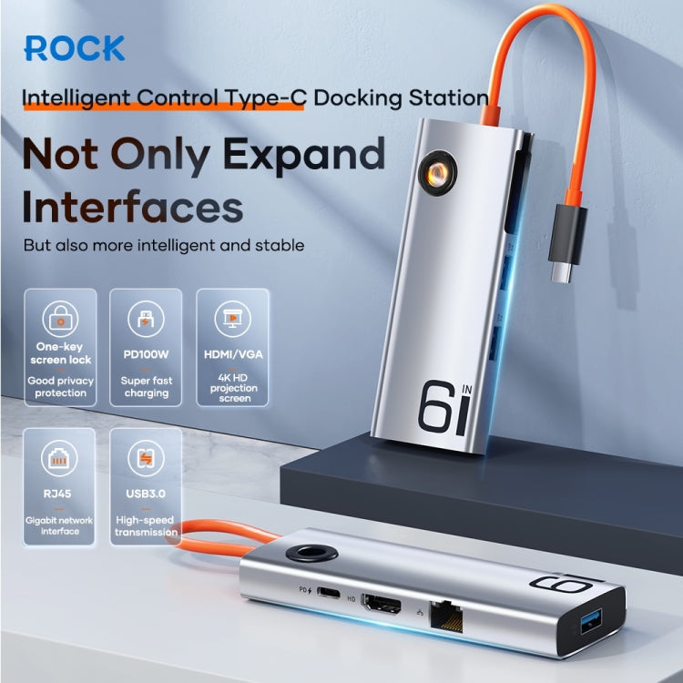 ROCK TR28 HDMI 4K Gigabit Network PD Quick Charger 6 in 1 USB 3.0 HUB (Silver Black) - free shipping - PMC TechLife - Order now!