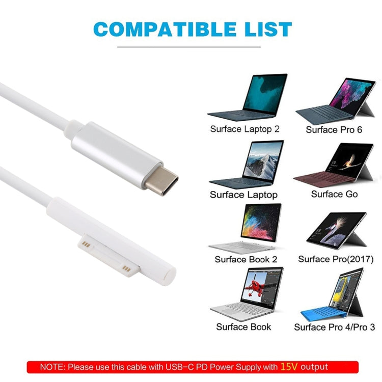 Surface Pro 7 / 6 / 5 to USB-C / Type-C Male Interfaces Power Adapter Charger Cable for Microsoft Surface Pro 7 / 6 / 5 / 4 / 3 / Microsoft Surface Go(White) - Power Cord by PMC TechLife | Online Shopping South Africa | PMC TechLife | Buy Now Pay Later Mobicred