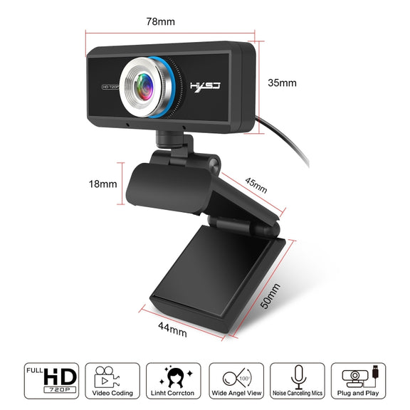 HXSJ S90 30fps 1 Megapixel 720P HD Webcam for Desktop / Laptop / Android TV, with 8m Sound Absorbing Microphone, Cable Length: 1.5m