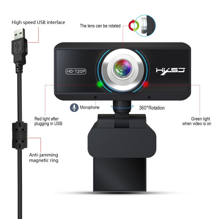 HXSJ S90 30fps 1 Megapixel 720P HD Webcam for Desktop / Laptop / Android TV, with 8m Sound Absorbing Microphone, Cable Length: 1.5m - free shipping - PMC Jewellery - Order now!