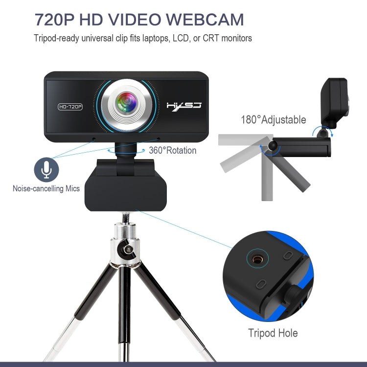 HXSJ S90 30fps 1 Megapixel 720P HD Webcam for Desktop / Laptop / Android TV, with 8m Sound Absorbing Microphone, Cable Length: 1.5m - free shipping - PMC Jewellery - Order now!