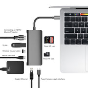 9591C 8 In 1 USB 3.0 x3 + SD / TF Card + HDMI + RJ45 + Type-C / USB-C (PD) Multi-function HUB Converter Dock Station (Black)