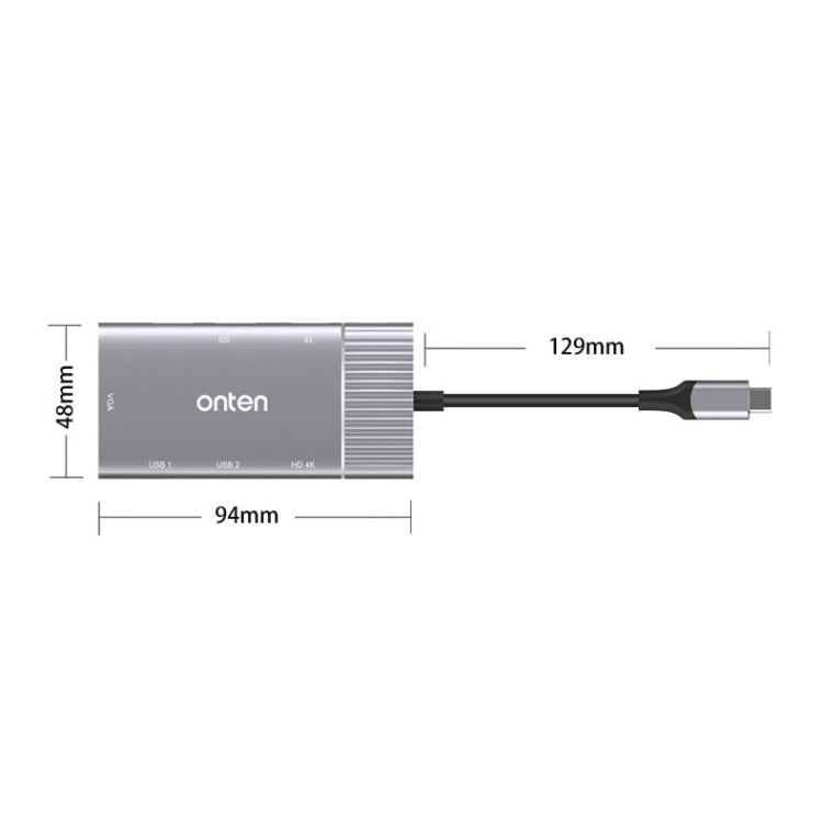 Onten 95113 8 In 1 USB 3.0 x2 + SD / TF + HDMI / VGA + 3.5mm Jack + Type-C / USB-C (PD 3.0) Multi-function HUB Converter Dock Station - free shipping - PMC Jewellery - Order now!