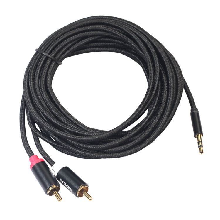 REXLIS 3635 3.5mm Male to Dual RCA Gold-plated Plug Black Cotton Braided Audio Cable for RCA Input Interface Active Speaker, Length: 10m - RCA Cable by REXLIS | Online Shopping South Africa | PMC Jewellery | Buy Now Pay Later Mobicred