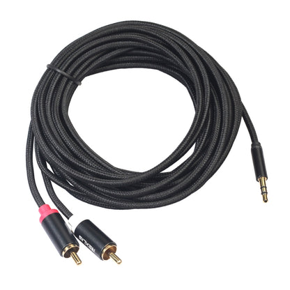 REXLIS 3635 3.5mm Male to Dual RCA Gold-plated Plug Black Cotton Braided Audio Cable for RCA Input Interface Active Speaker, Length: 10m - RCA Cable by REXLIS | Online Shopping South Africa | PMC Jewellery | Buy Now Pay Later Mobicred
