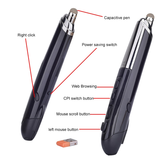 PR-08 6-keys Smart Wireless Optical Mouse with Stylus Pen & Laser Function (Black)