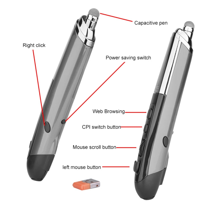 PR-08 6-keys Smart Wireless Optical Mouse with Stylus Pen & Laser Function (Grey) - free shipping - PMC Jewellery - Order now!