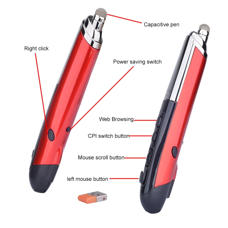 PR-08 6-keys Smart Wireless Optical Mouse with Stylus Pen & Laser Function (Red)