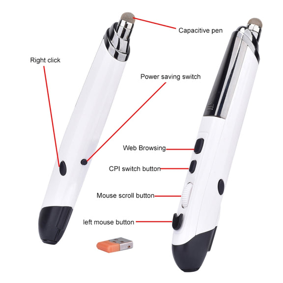 PR-08 6-keys Smart Wireless Optical Mouse with Stylus Pen & Laser Function (White)