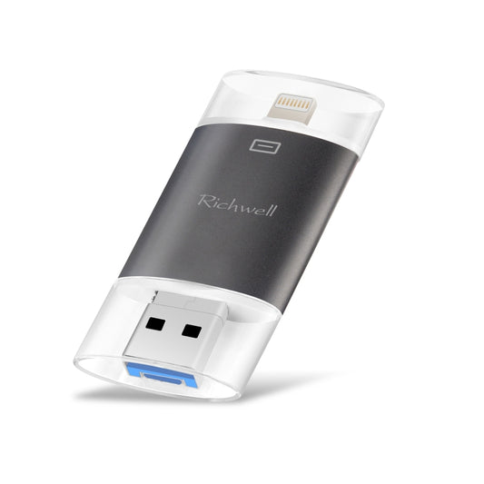 Richwell 3 in 1 128G Type-C + 8 Pin + USB 3.0 Metal Double Cover Push-pull Flash Disk with OTG Function(Black) - free shipping - PMC Jewellery - Order now!