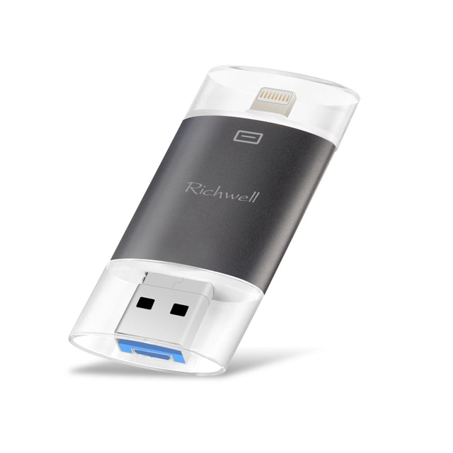 Richwell 3 in 1 128G Type-C + 8 Pin + USB 3.0 Metal Double Cover Push-pull Flash Disk with OTG Function(Black)
