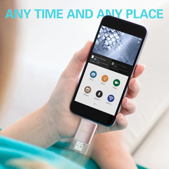 Richwell 3 in 1 128G Type-C + 8 Pin + USB 3.0 Metal Double Cover Push-pull Flash Disk with OTG Function(Rose Gold)