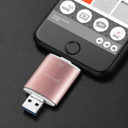 Richwell 3 in 1 128G Type-C + 8 Pin + USB 3.0 Metal Double Cover Push-pull Flash Disk with OTG Function(Rose Gold)