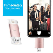Richwell 3 in 1 32G Type-C + 8 Pin + USB 3.0 Metal Double Cover Push-pull Flash Disk with OTG Function(Rose Gold)