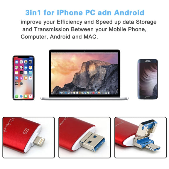 Richwell 3 in 1 32G Type-C + 8 Pin + USB 3.0 Metal Double Cover Push-pull Flash Disk with OTG Function(Rose Gold)