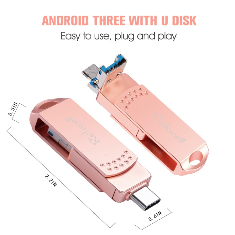 Richwell 3 in 1 16G Type-C + Micro USB + USB 3.0 Metal Flash Disk with OTG Function(Black)