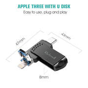 Richwell 16G Type-C + 8 Pin + USB 3.0 Metal Flash Disk with OTG Function(Black)