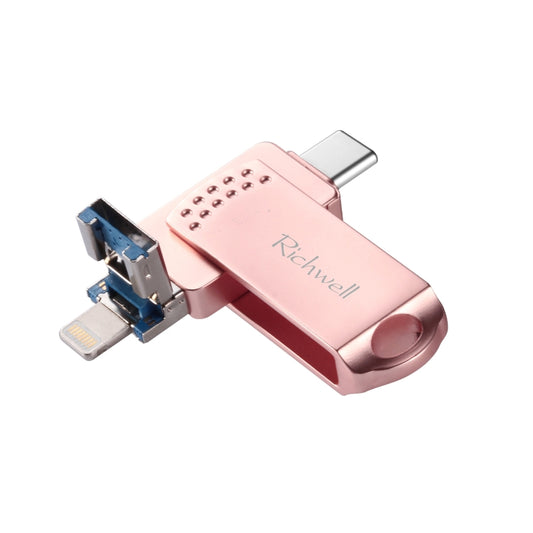 Richwell 128G Type-C + 8 Pin + USB 3.0 Metal Flash Disk with OTG Function(Rose Gold) - free shipping - PMC Jewellery - Order now!