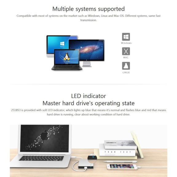 ORICO 2518S3 USB3.0 External Hard Disk Box Storage Case for 7mm & 9.5mm 2.5 inch SATA HDD / SSD (Grey)