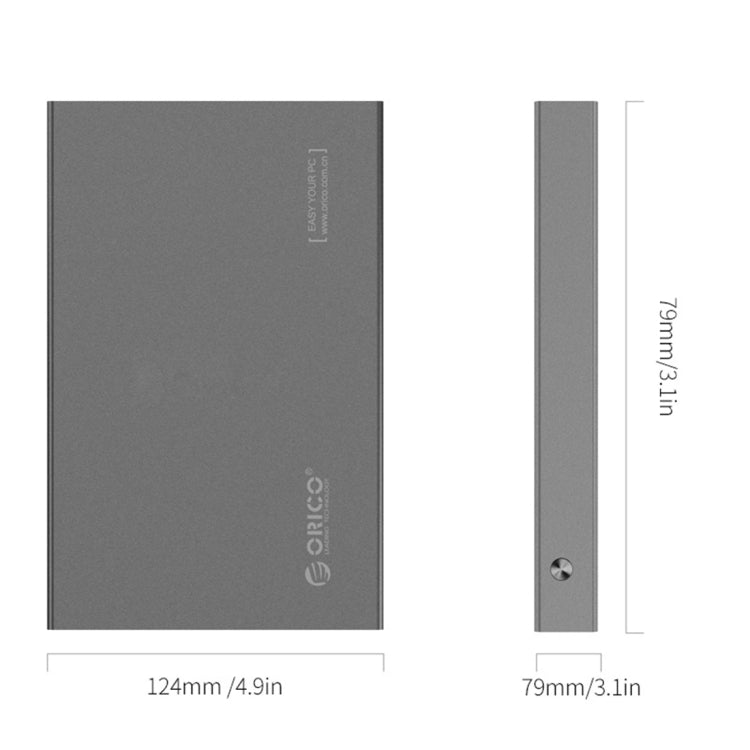 ORICO 2518S3 USB3.0 External Hard Disk Box Storage Case for 7mm & 9.5mm 2.5 inch SATA HDD / SSD (Grey)