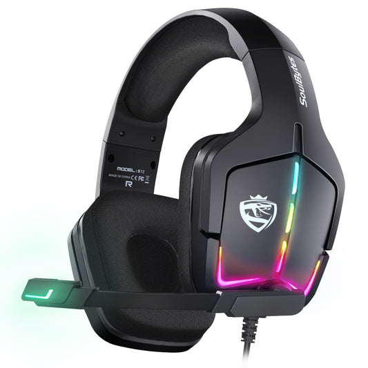Soulbytes S12 USB + 3.5mm 4 Pin Adjustable RGB Light Gaming Headset with Mic (Black) - free shipping - PMC Jewellery - Order now!